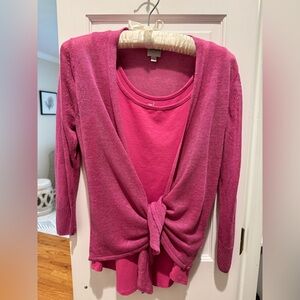 NIC+ZOE Vibrant Pink linen 3/4 sleeve sweater and matching tank.
